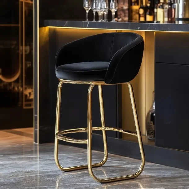Qiancheng nightclub hookah bar chair furniture for sale gold and black extra tell bar stool with arm rest for the kitchen