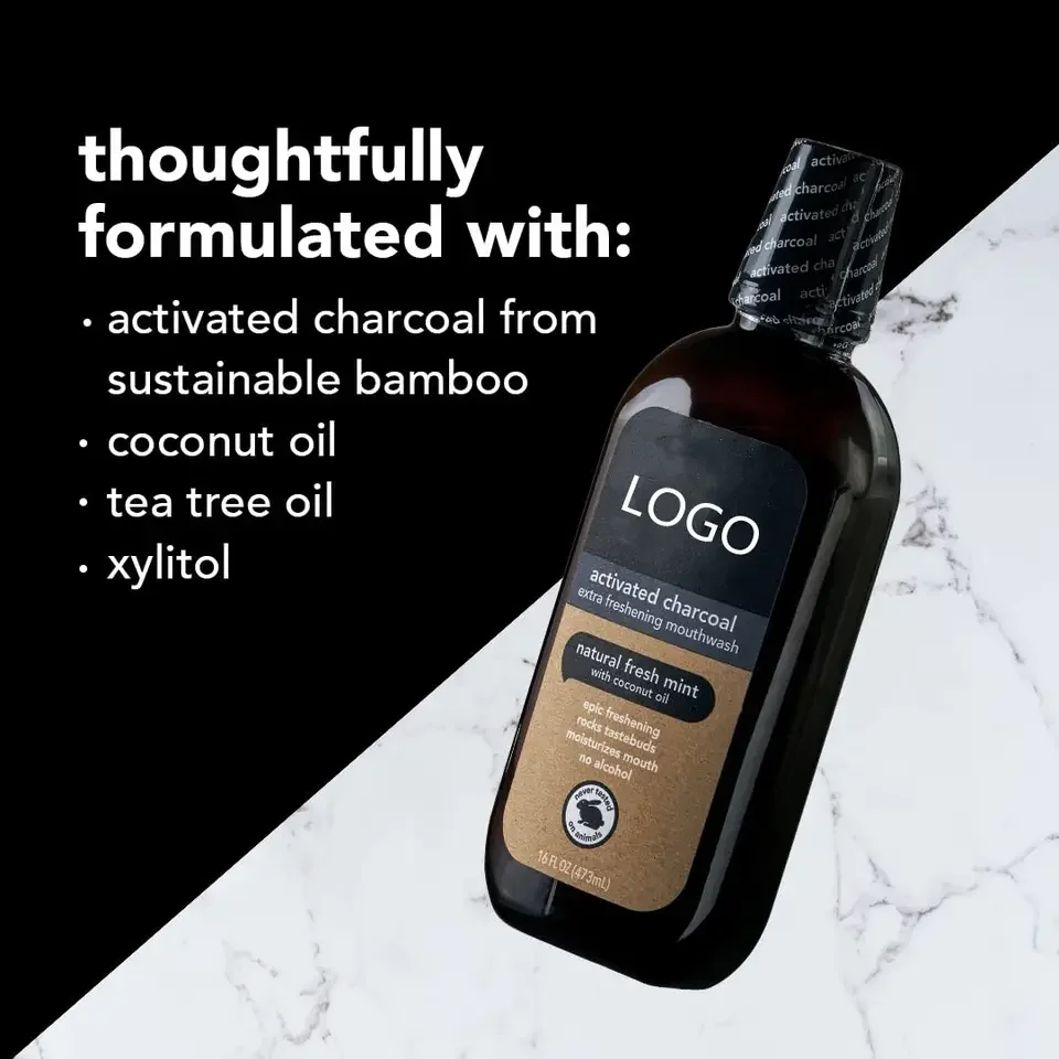 Private Label Natural Mint And Coconut Oil  Alcohol-free Activated Charcoal Mouthwash