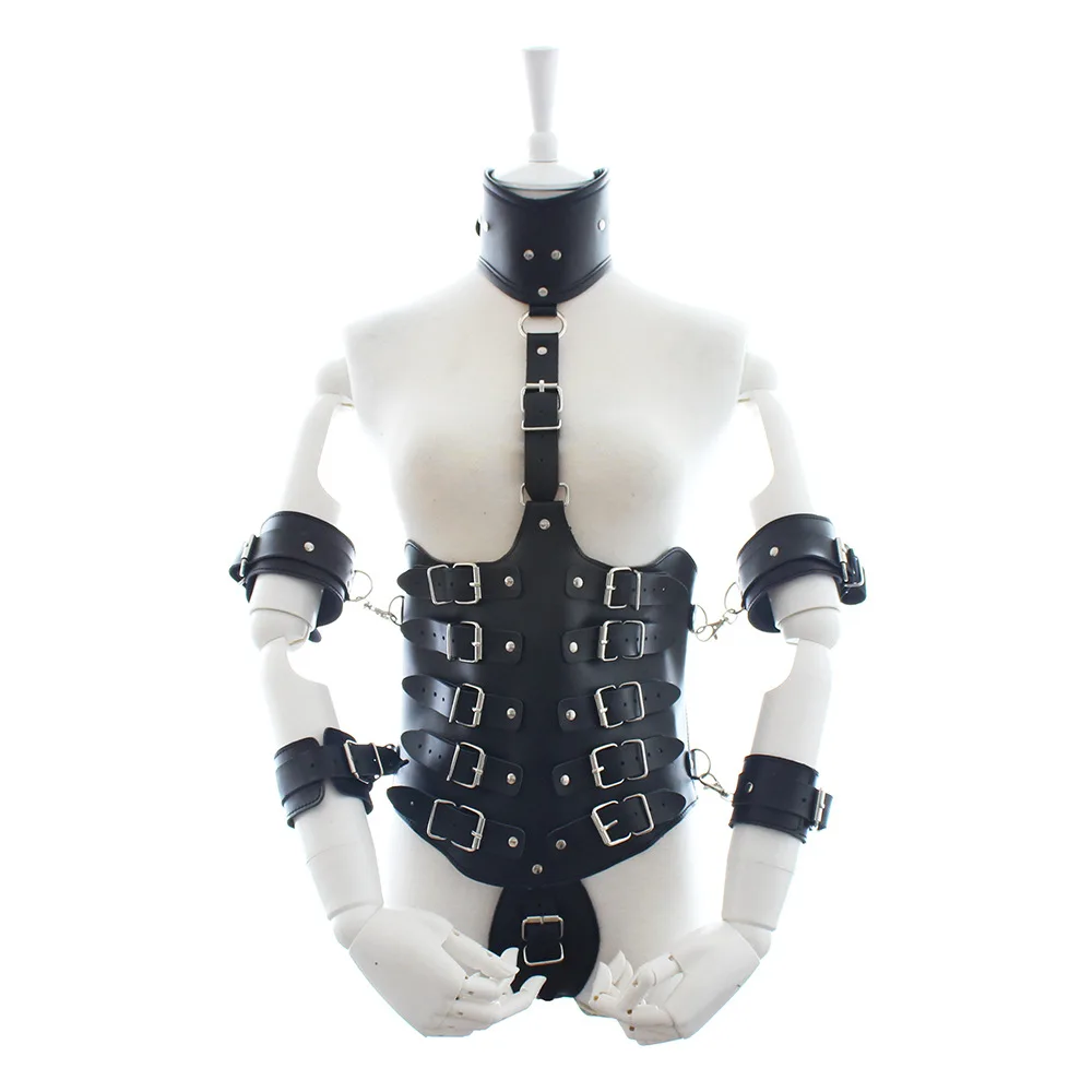 Bondage Leather Clothing Straitjacket SM Body Restraint Arm Handcuffs with Collar Training Bondage Suit Restraint Clothes