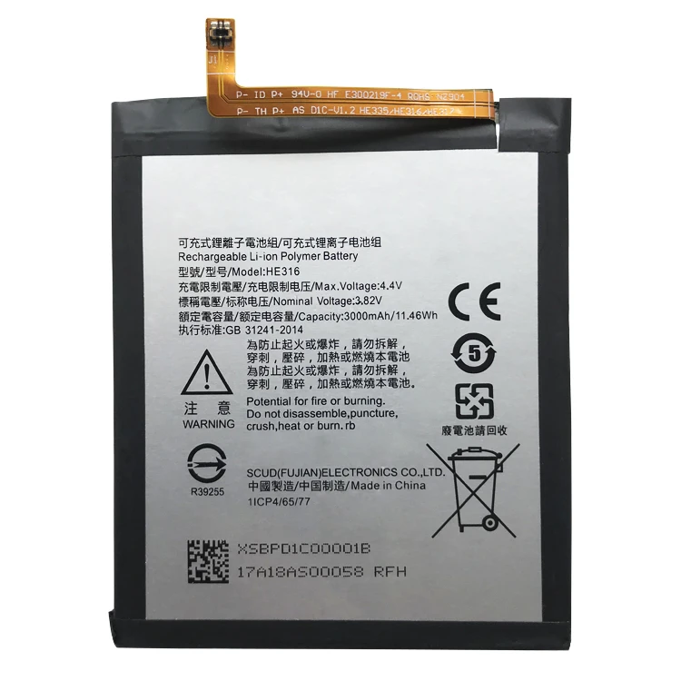 
Cell mobile phone battery for Nokia 6 TA-1000 TA-1003 batteries HE316 Li-ion battery 