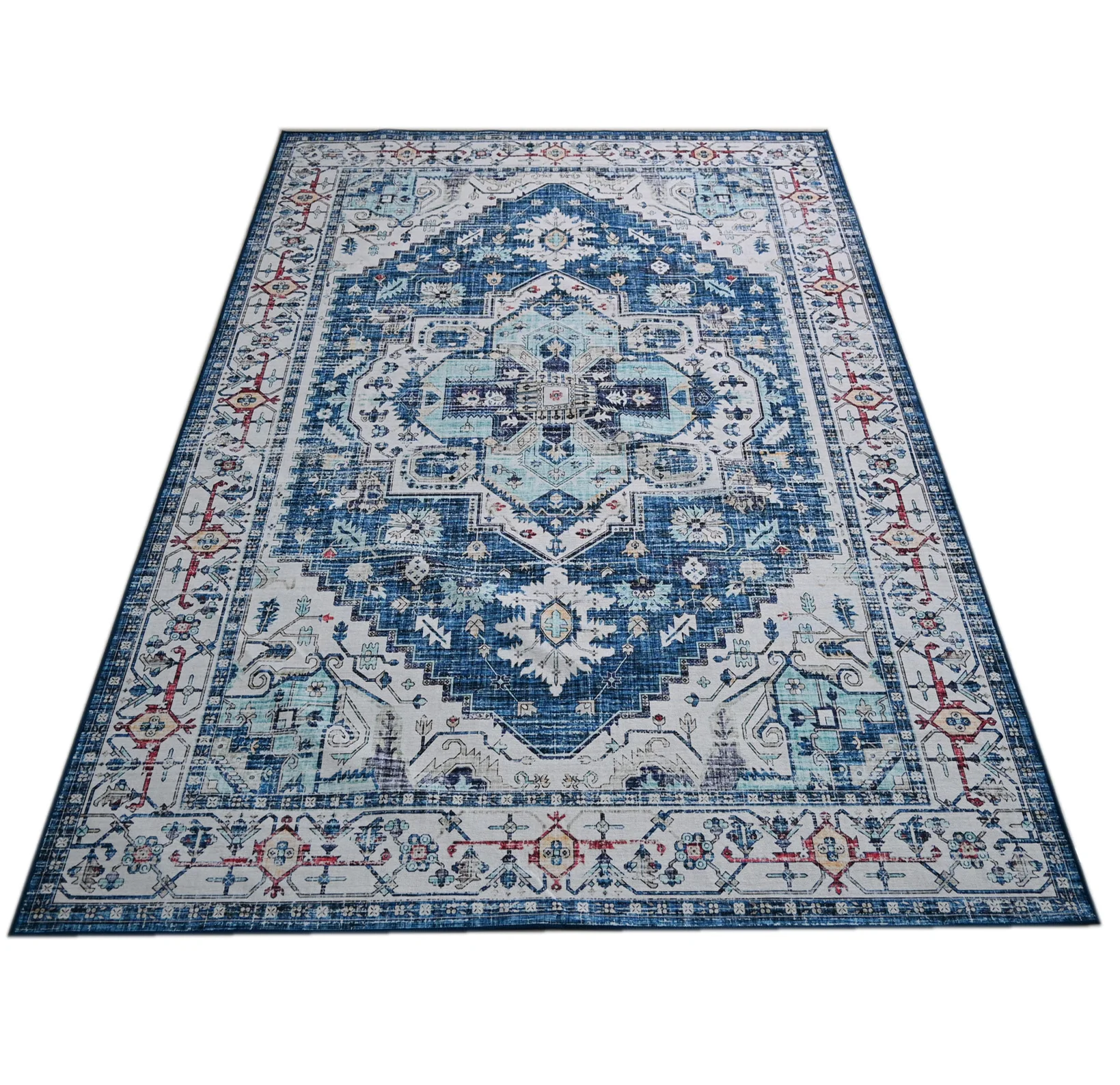 Easy Cleaning Navy Blue Chenille Fabric 3D Printed Floor Carpet Rug Living Room