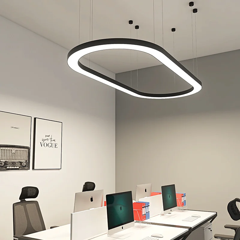 Oval Modern Oval Ring Linear Pendant Light Dining Droplight White Black Long Hanging Lamp for Dine Room