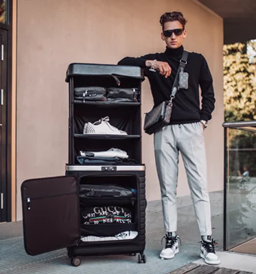 Mobile closet manufacturer pull up travel foldable estate blue hand luggage suitcases for man