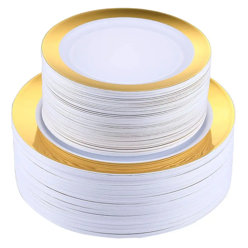 Одноразовые пластиковые золотые пластины для вечеринок, 102 шт.