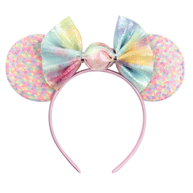 New Candy Sequins Mouse Ears Hairband For Women Girls Macaroon Sequins Bow Ears Headband Kids Birthday Party Hair Accessories