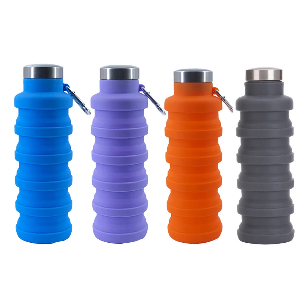 Silicone Foldable Travel Water Bottle with Leakproof Valve for Yoga Camping Hiking Portable 500ml Collapsible Water Bottle
