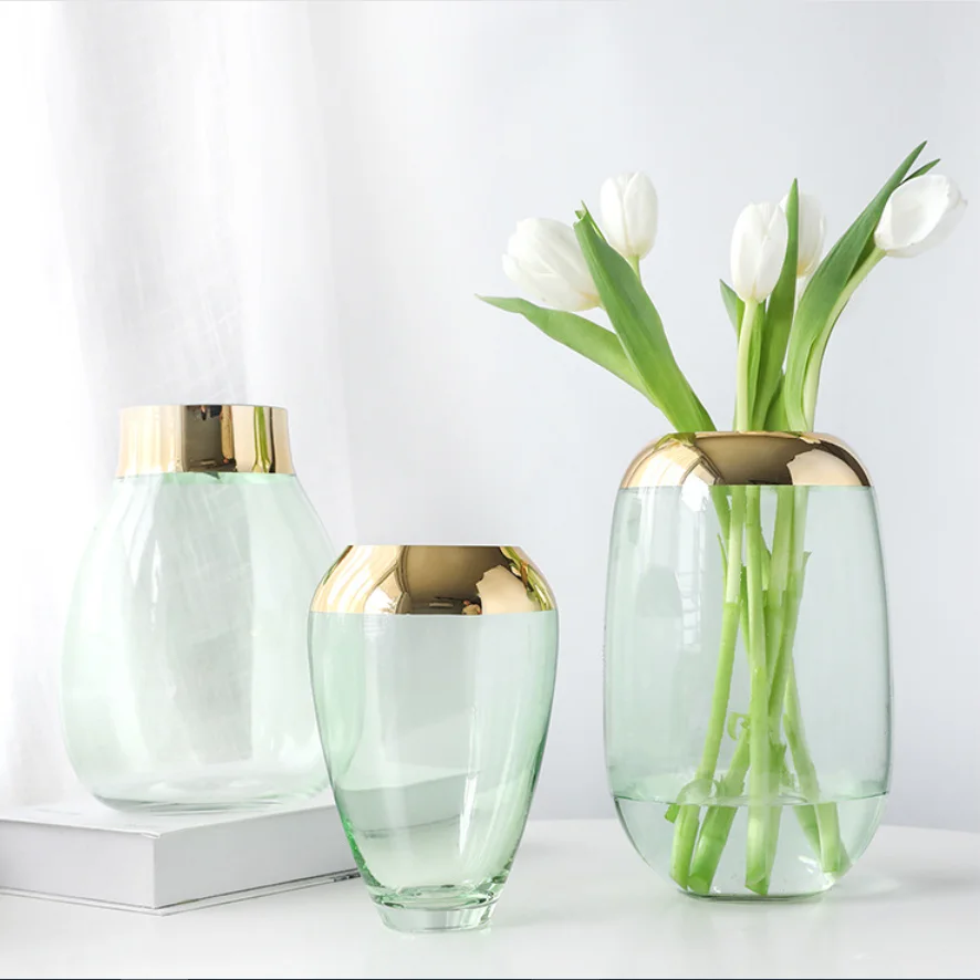 Modern minimalist vases for home decor classic transparent glass flower vase with gold edge light luxury decoration glass vase