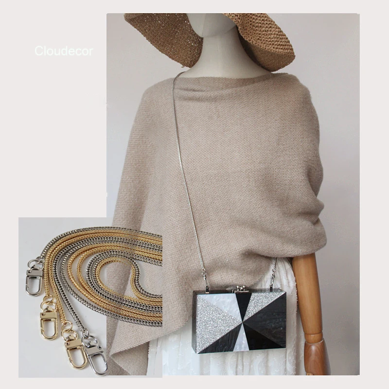 New Thin 3mm Metal Gold Plated Chain For Bag Simple Women Flat Snake Bone Chain 110cm Silver Gold Bag Chain Mobile Phone Lanyard