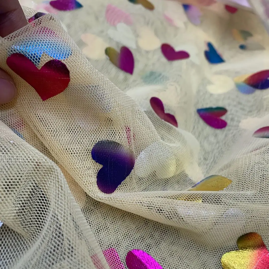 Wholesale Decoration 100%polyester metallic foiling tulle mesh net dancing fabric girls garment dress manufacturer