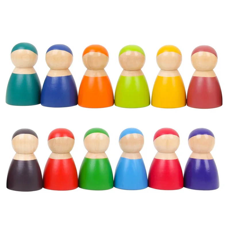 Toddler Wooden Toys 12 Rainbow Wooden Peg Dolls Bodies Kids Wooden Pretend Play for Toddlers Preschool Learning Educational Toys