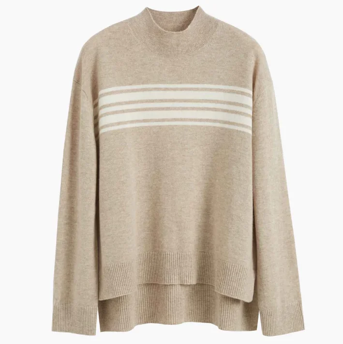 luxury high quality clothes custom love stripe wool 100% pure goat cashmere sweater pullover jersey women