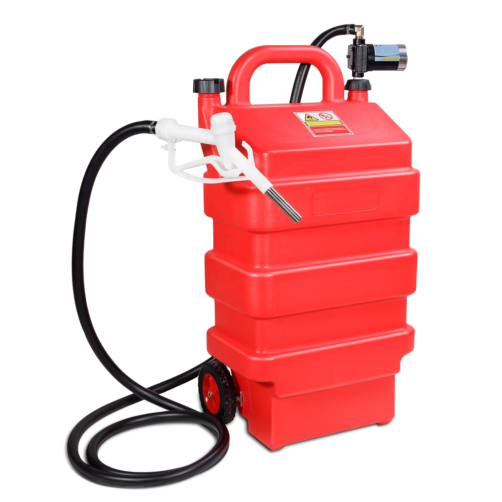 16 Gallon 60L Portable Fuel Caddy Tank with 12V Automatic Gasoline Oil Fuel Transfer Pumps with 2m delivery hose and oil nozzle