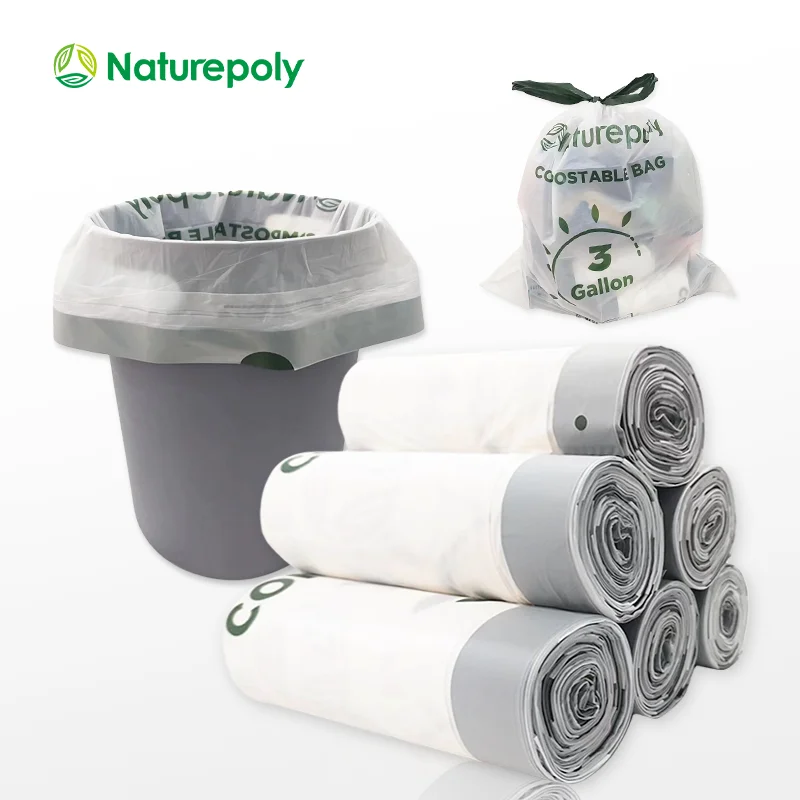 China Factory Custom Print Logo 3 Gallon Non Plastic Compostable Drawstring Trash Bag for Food Waste