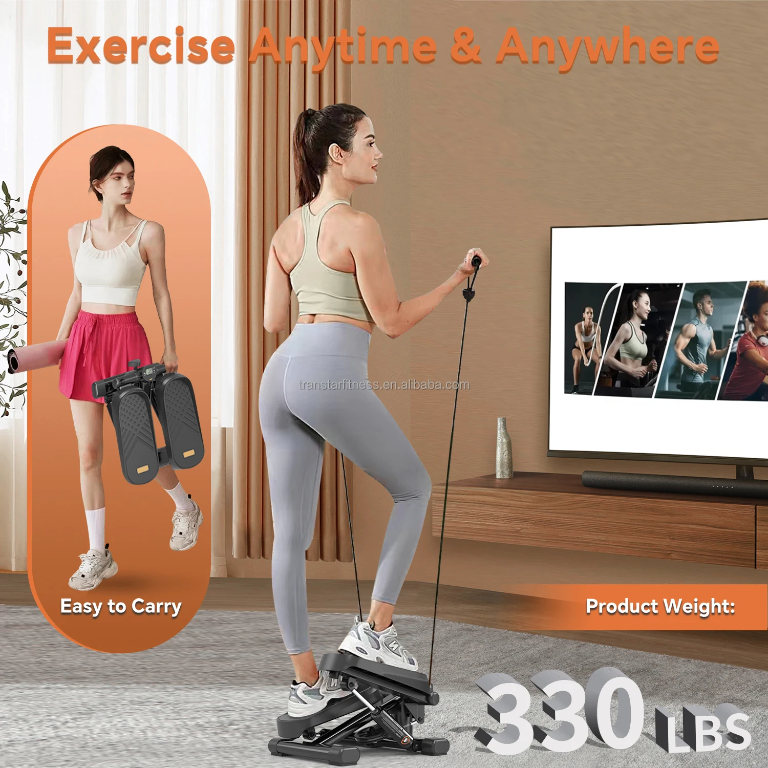 Aerobic Hydraulic Cylinder Stair Stepper Fitness Elliptical Trainer Exercise Machine Mini Stepper With Resistance Bands