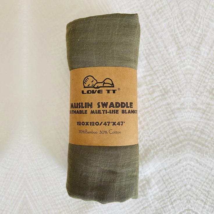 70% Bamboo 30% Cotton Soft Newborn Baby Infant Plain Solid Color Muslin Bamboo Cotton Swaddle Receiving blanket wraps