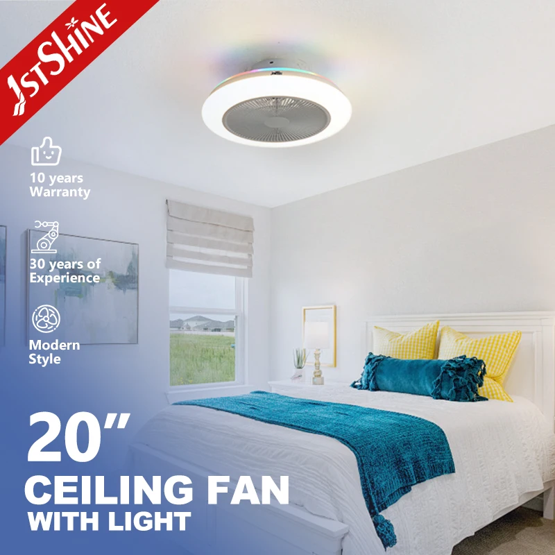 1stshine Ventilatores Da Soffitto No Noise Bladeless 26w Bldc Motor Led Ceiling Fan with Light for Bedroom