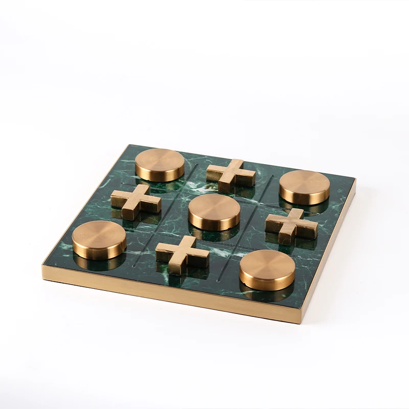 Luxury Home Interior Decoration Gold Chessboard XO Decorative Marble Metal Ornament