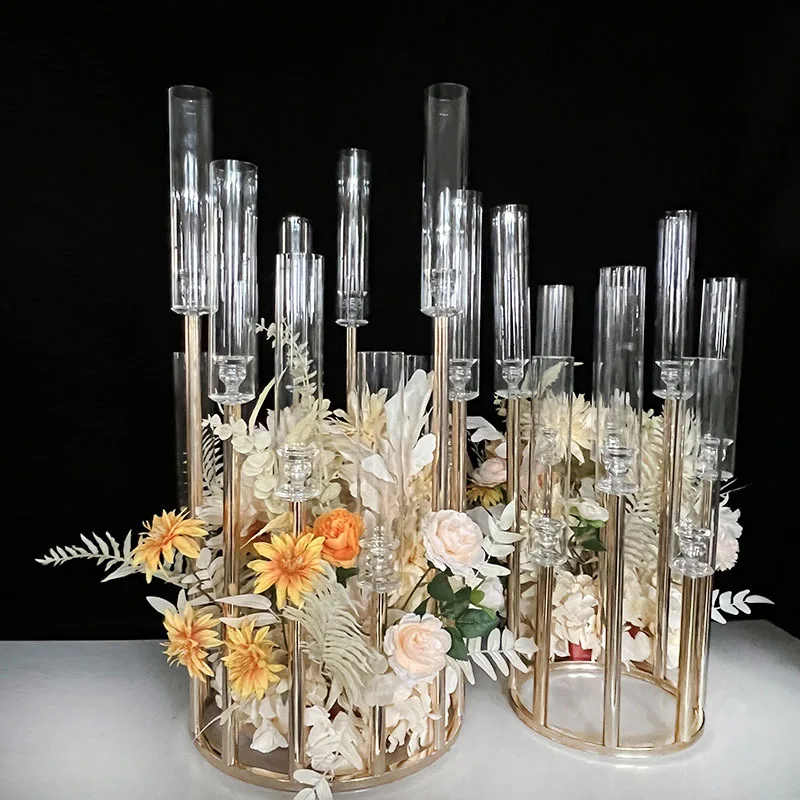 8/12 arm gold cluster candle holder short  round bottom Metal Gold candelabra for Wedding Party Dining Table decor