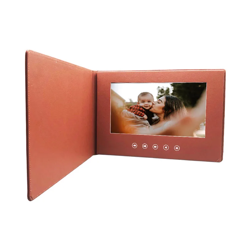 Customized Luxury PU Leather 5 Inch 7 Inch 10 Inch Digital Video Greeting Gift Card LCD Screen Video Brochure