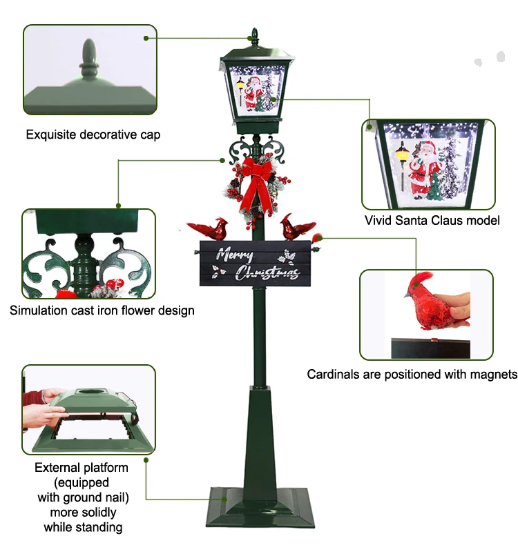 Christmas Decoration Christmas Snowman Post Lamp lovely Red Bird Cardinals Christmas snowing lamp post with Musical Playing