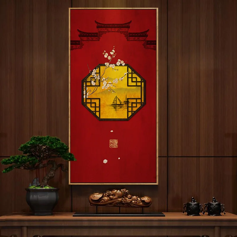 Chinese classical 3 pieces home decor painting Chinese style ancient building canvas oil painting