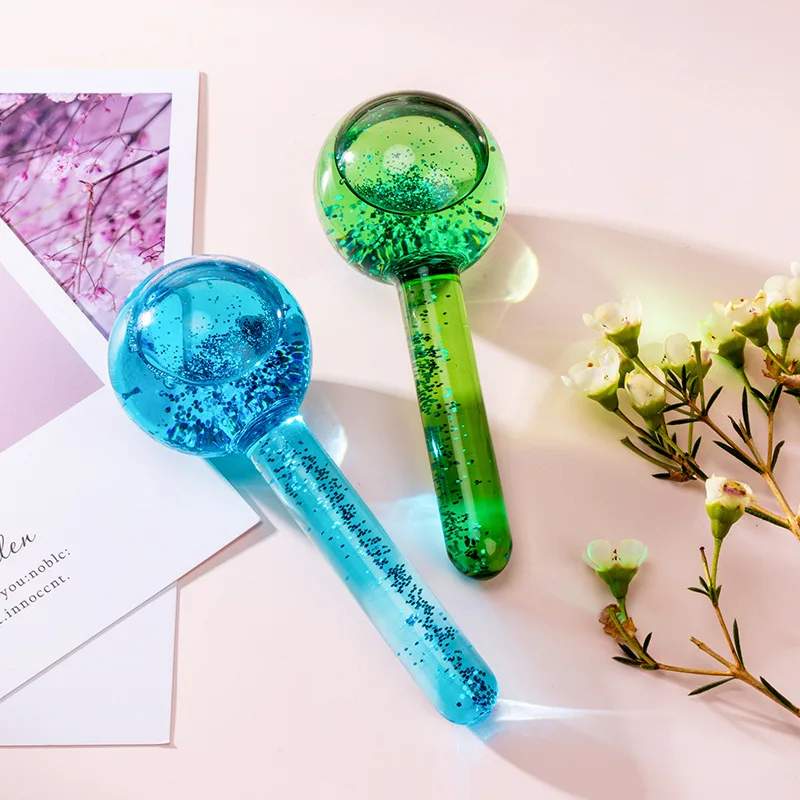 New freezer safe massage facial ice globes heating cooling reusable borosilicate glass roller gel balls face ice globes