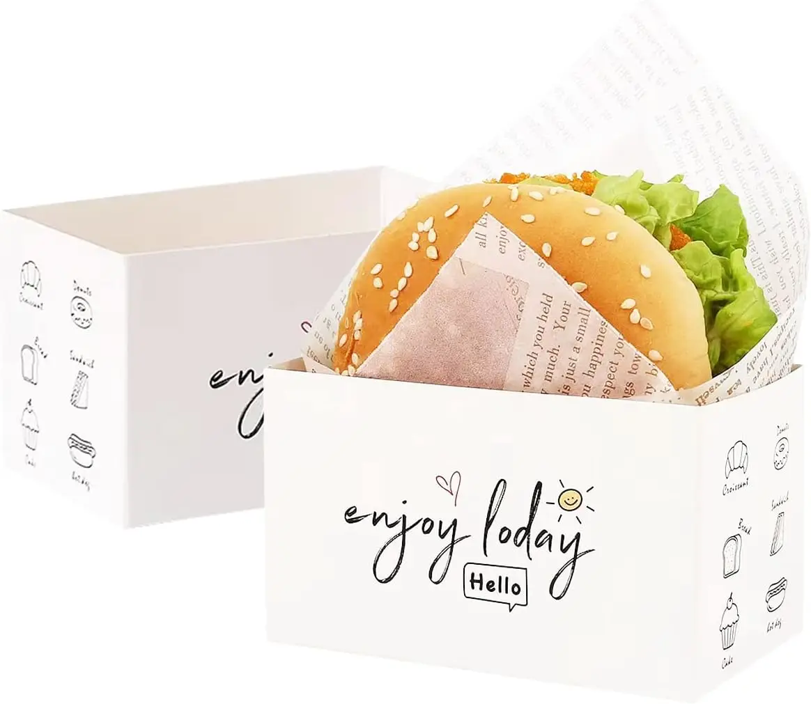 Custom Mini Burger Boxes Dessert Shop Toast Takeout Box Picnic Breakfast Sandwich Take Out Boxes With Logo