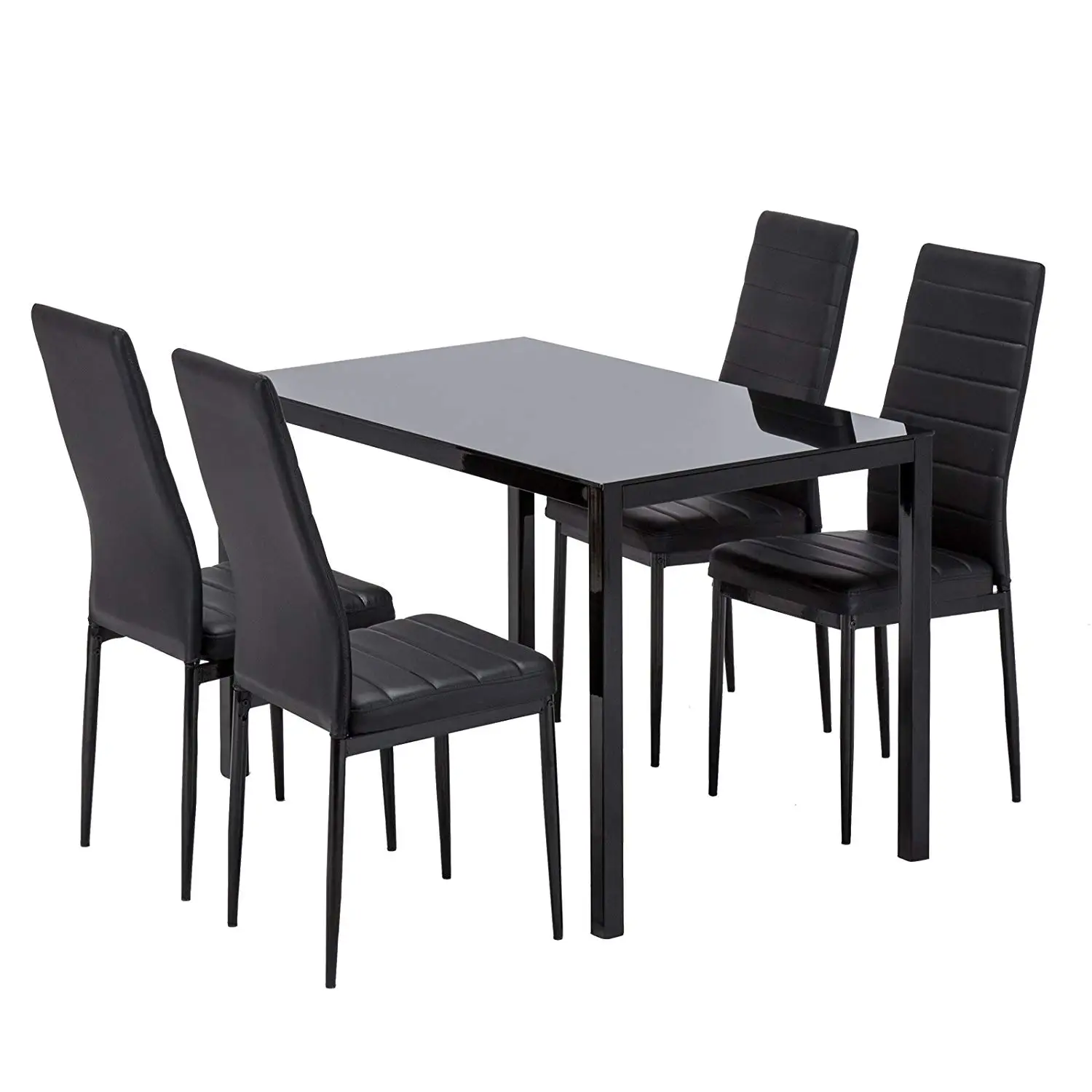 High Quality Living Room Furniture Restaurant Table Sets 6 Pieces Leather PVC Chairs with 1 Tempered Glass Dining