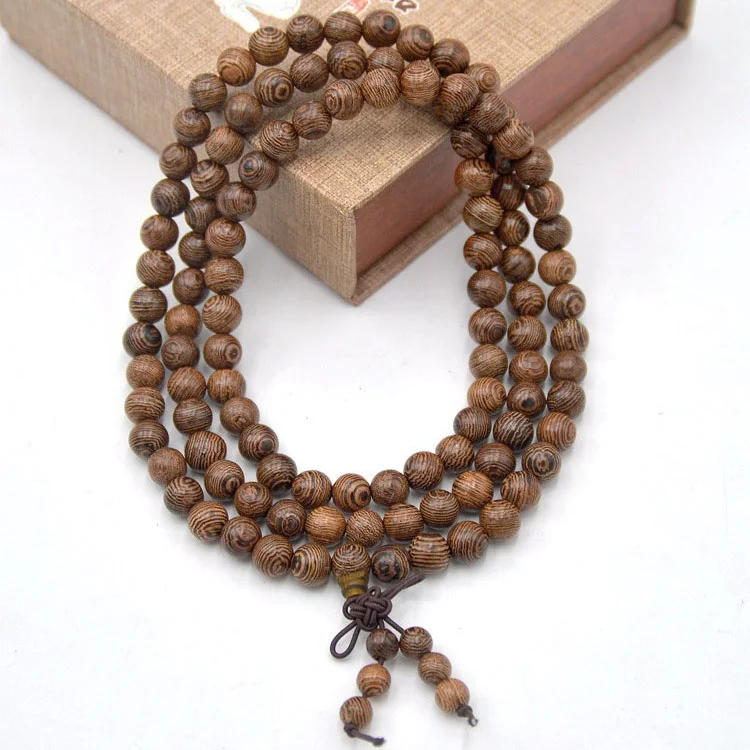 Wholesale Unisex 108 Natural Wood Beads Bracelet 6MM 8MM Rosewood Wenge Chicken-Wing Wood Prayer Rosary Meditation Mala Necklace