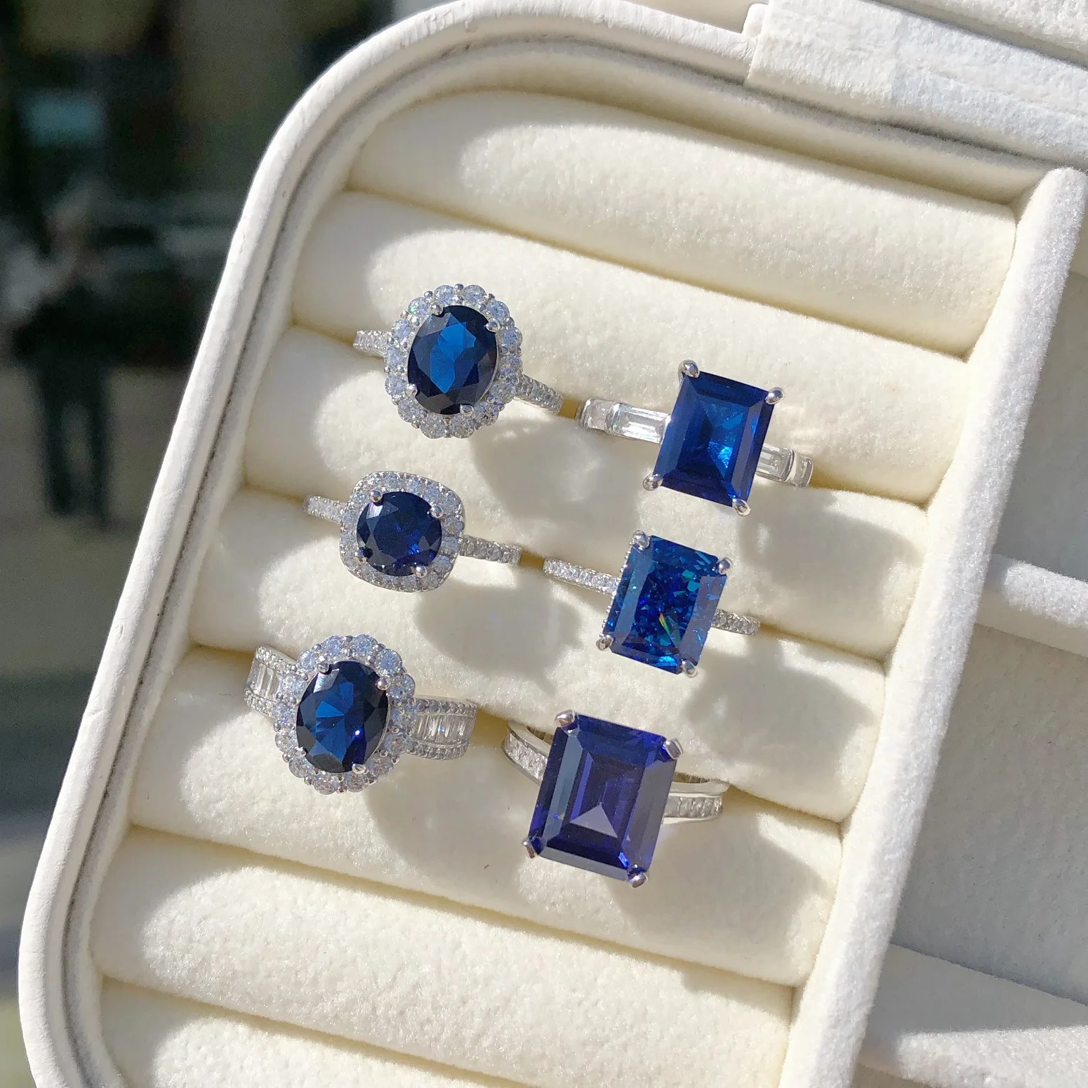 High Quality S925 Sterling Silver Blue Ring Trendy Eternity Band 5A Cubic Zirconia Rings Jewelry Women Engagement Wedding Ring