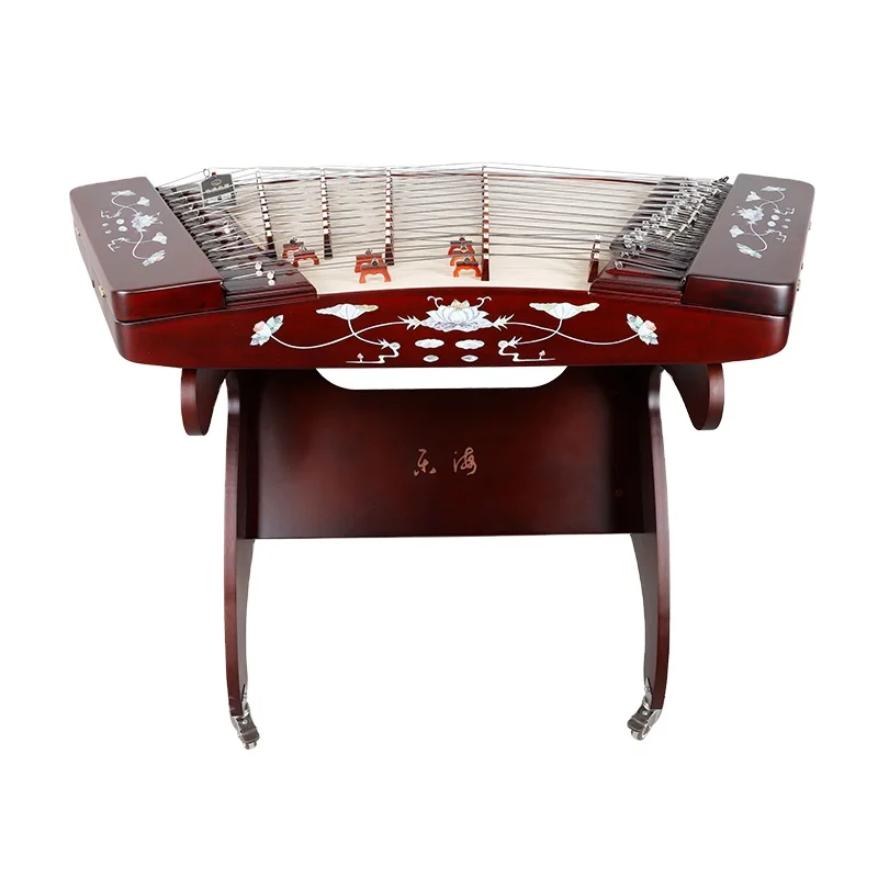 Color Wood 402  Wine Red Moon Under Lotus Pond Pattern Yangqin Musical Instrument 621T-2-A yangqin