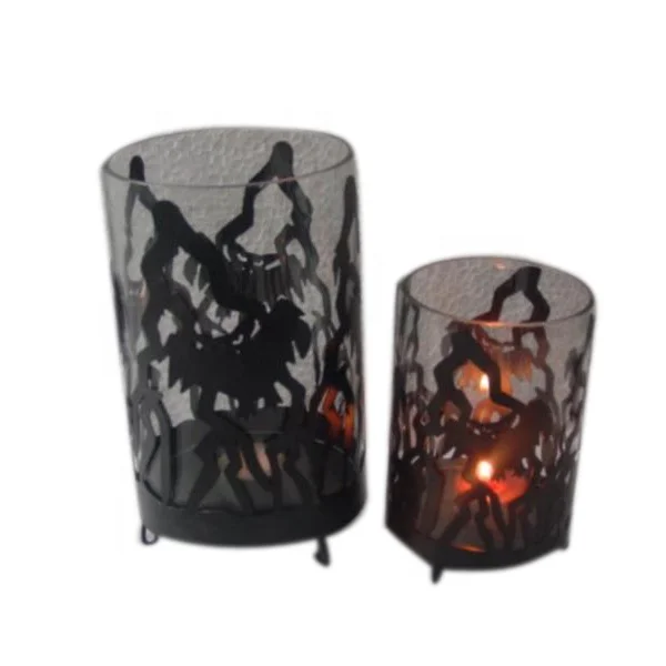 Top quality fashionable new arriavel modern trending Dancing Cat Design Halloween Colored Glass Candle holder
