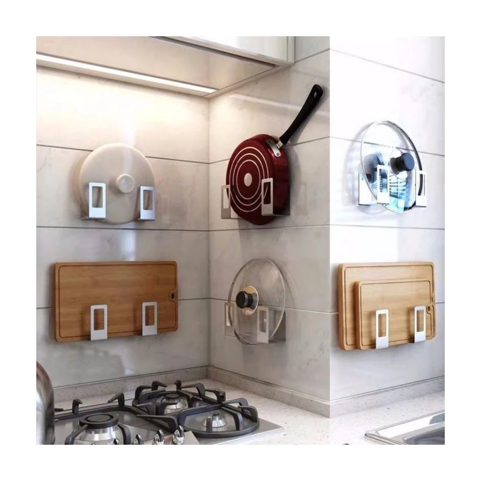 Pot Lid Rack Wall Mounted Kitchen Hanging Pan Pot Utensil Lid Rack Cutting Board Organizer For Kitchen Pot Lids