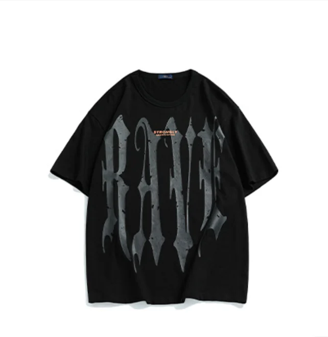 Hot sale T Shirt Black White Color 100% Cotton Hip Hop T Shirt Letter Print Unisex Off Shoulder Loose T-shirt