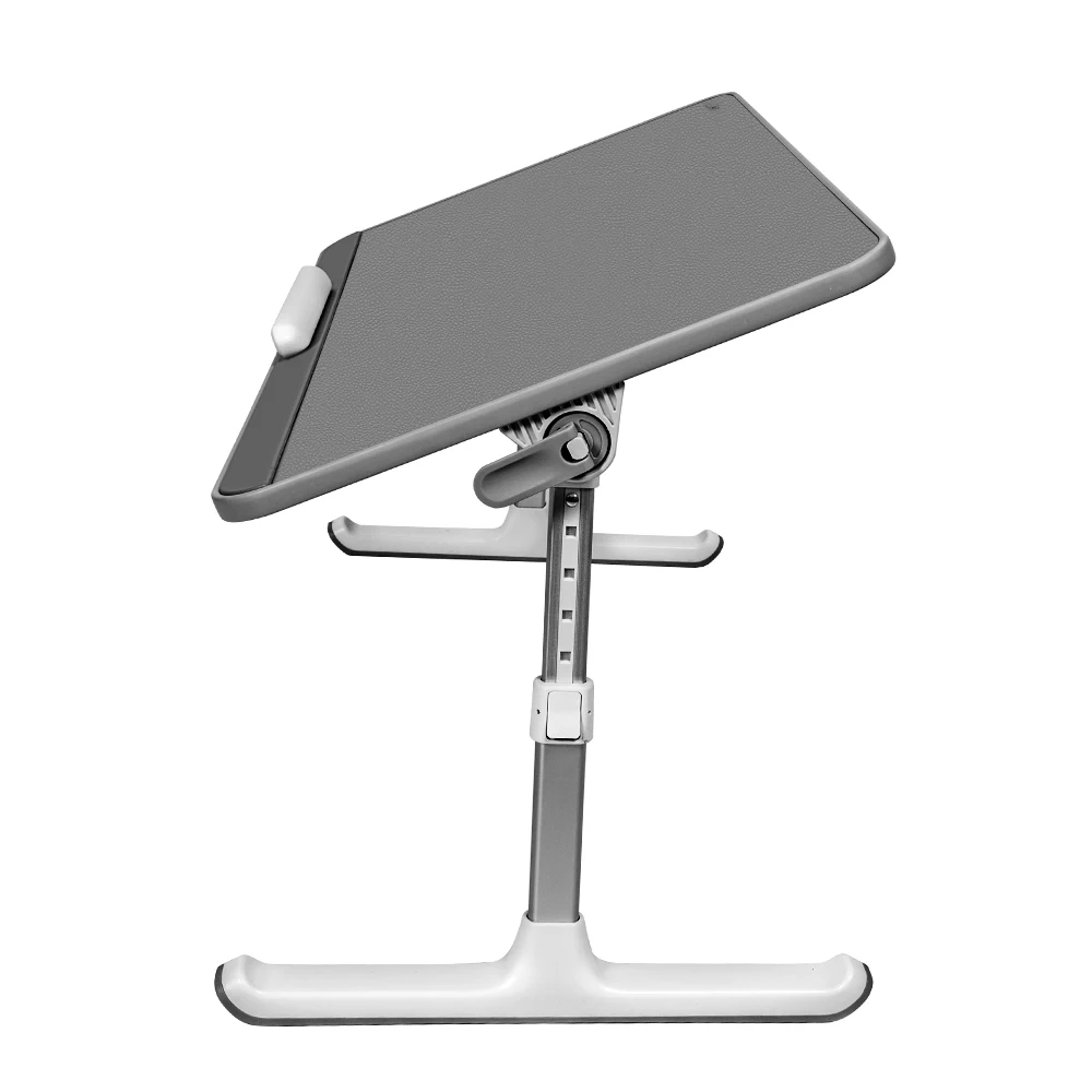 Adjustable Computer Tray Laptop Stand with Anti-slip Leather Removable Stopper Book Stand and Drawer- Grey Laptop Desk for Bed