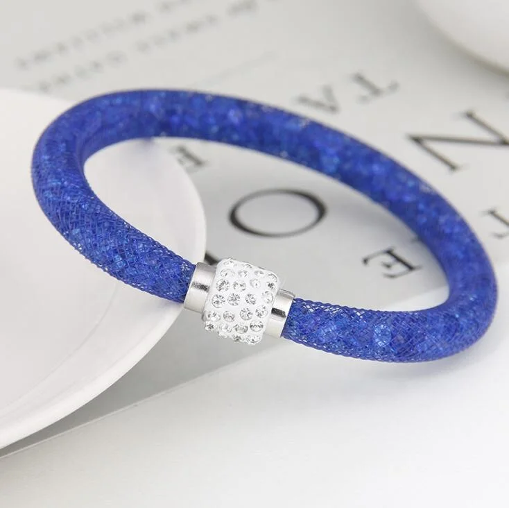 Fashion Magnetic Clasp Crystal Mesh Tube Bracelet Charm for Women
