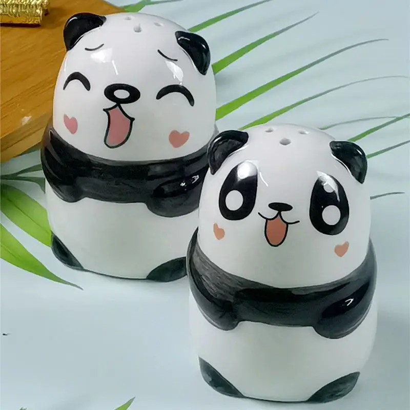 Novelty Gift Set of 2 Panda Shaped Ceramic Kitchen Salt and Pepper Shakers