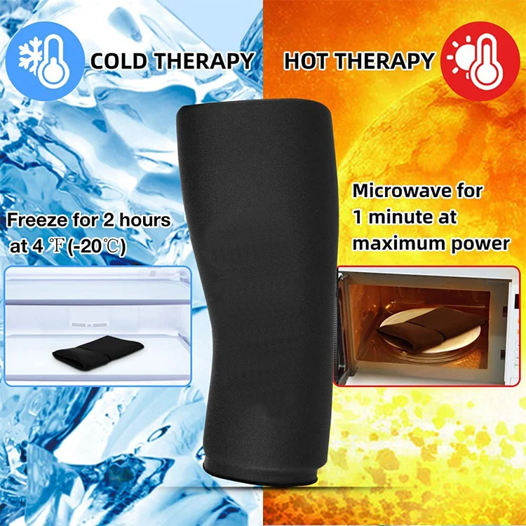 Heenlong Black Gel Ice Pack Sleeve Solid Gel for Knee Calf Ankle Arm Cooling Hot Cold Therapy Ice Sleeve for Pain Relief