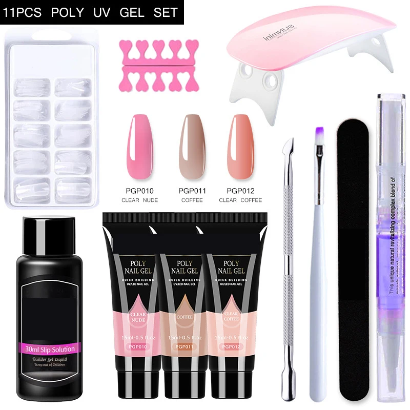 Nail tips tool brush equipment  full manicure nail set kit with uv lamp for women