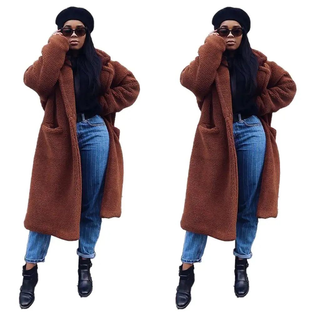 2020 wholesale custom Teddy velvet thick long women coats winter oversize woolen lady  warm coats
