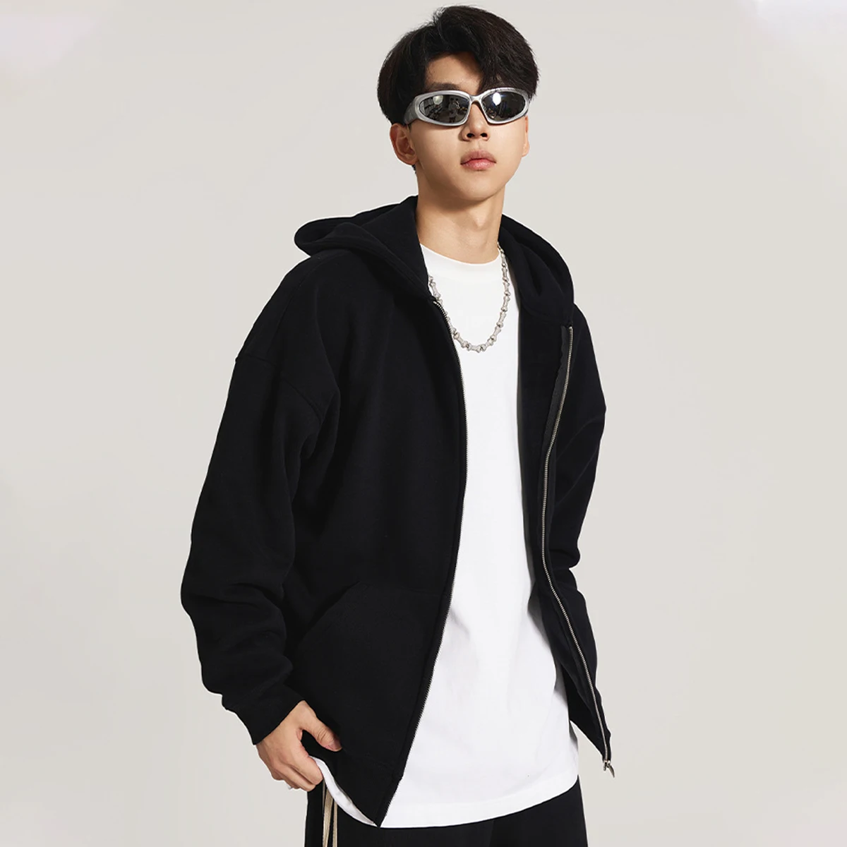 Cheap anime blank full face zip hoodies 420G heavyweight fleece sport oversized zip up hoodies coat for man women