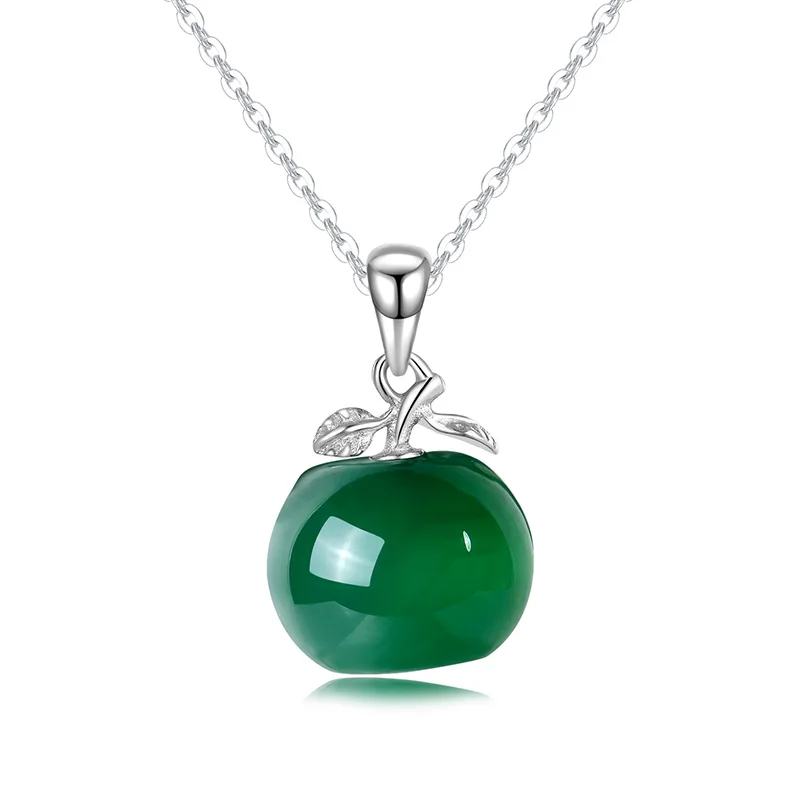 HMOIS High Quality Emerald Apple Necklace Women Charm Jade Jewellery