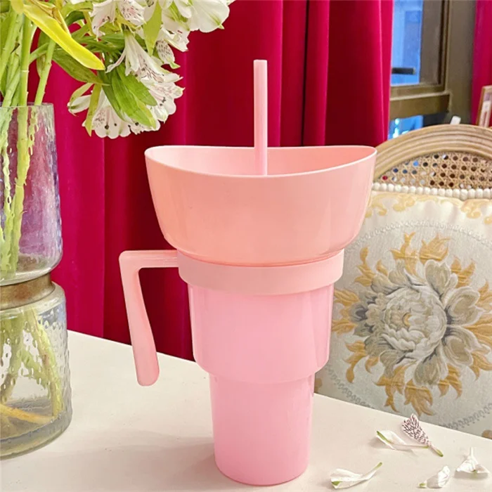 Custom Logo High Quality Food Grade Plastic  Custom Colorful Plastic 2 In 1 Snack And Drink Cup