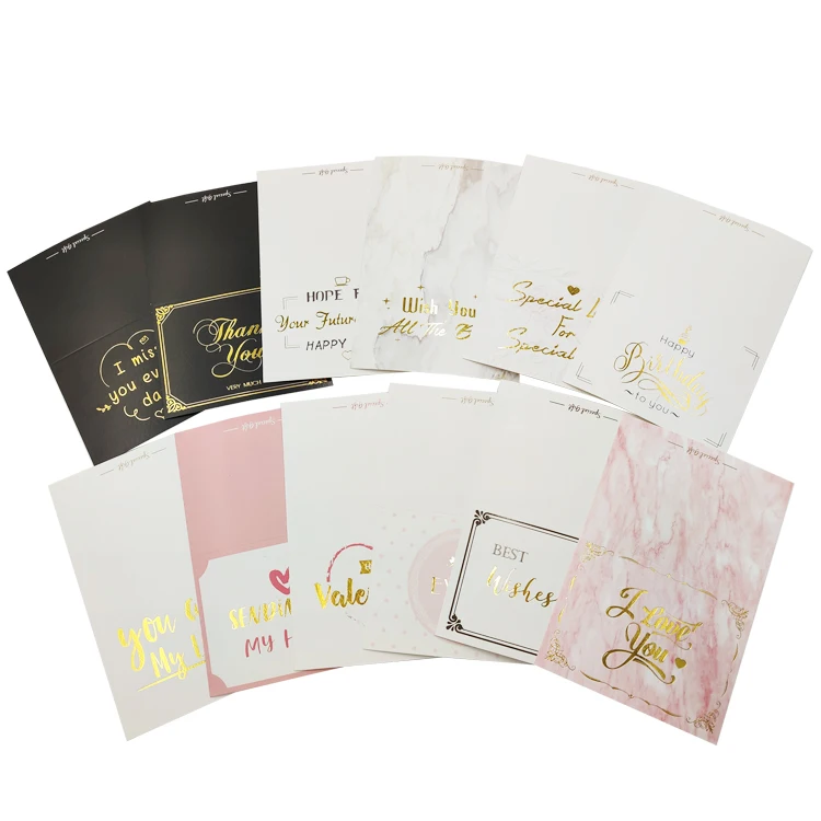 Wholesale New Design Gold Foil Stamping Thank You Card In Stock Birthday Greeting Card Set
