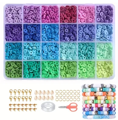 Customized 24 grid 6mm Flat Round Polymer Clay Beads handmade DIY bracelet jewelry bracelet making kit