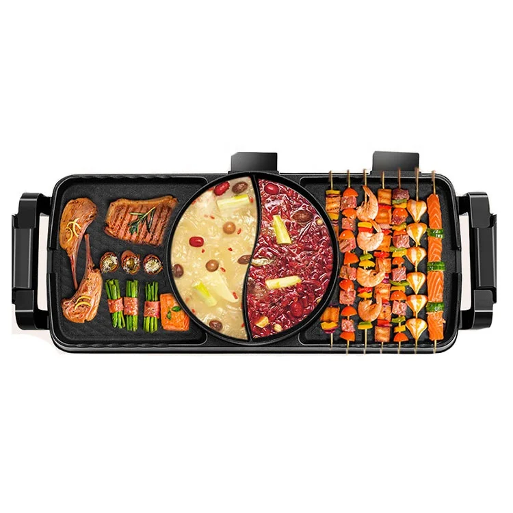 2 in 1 Multi-function baking pan with hotpot smokeless portable electric BBQ grill big size