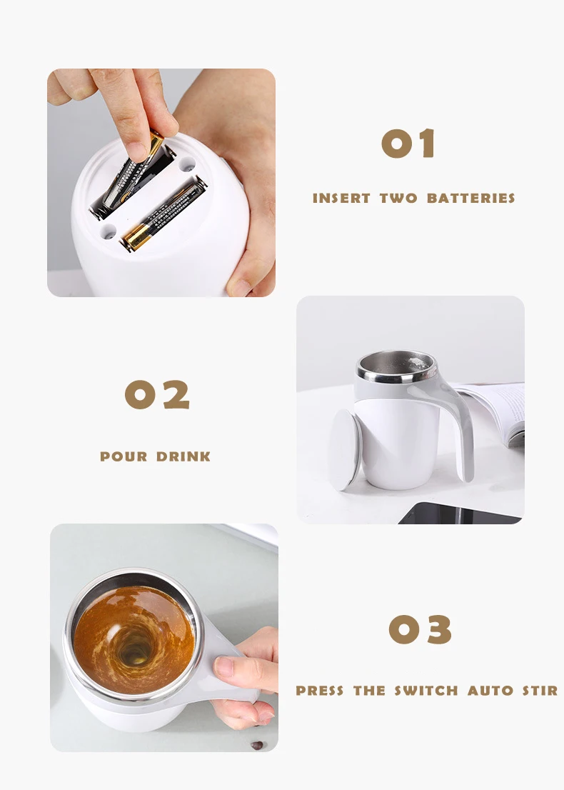 wholesale double wall stainless steel automatic Mixer Cup mug magnetic coffee with handle lid