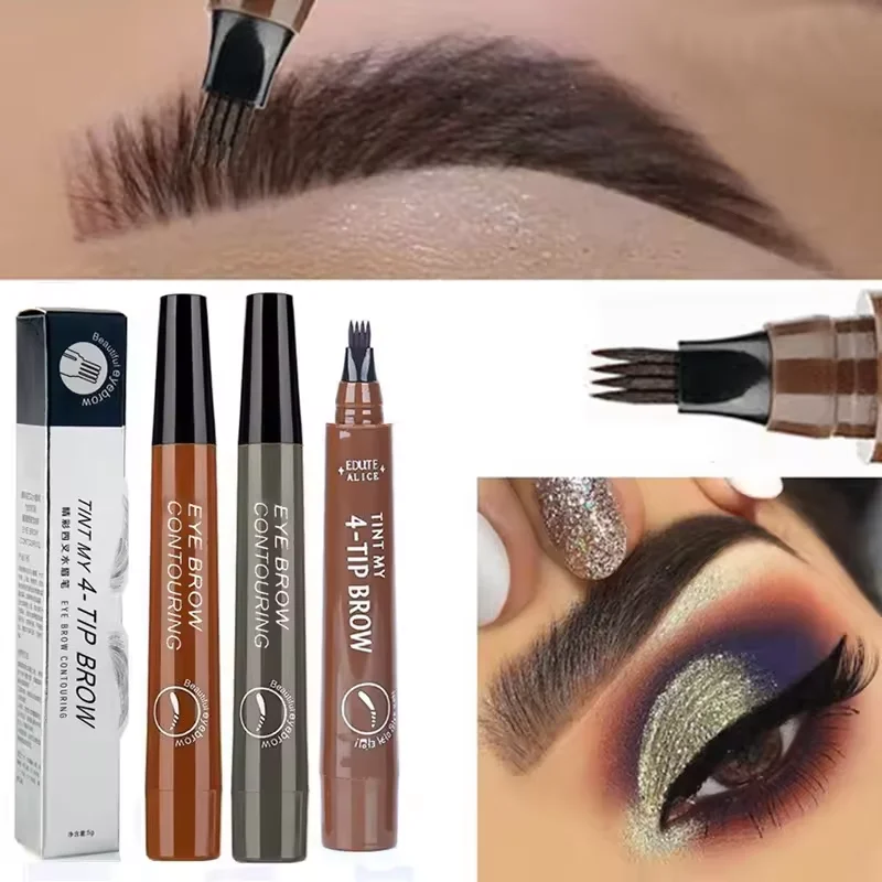 Newest 3d Eyebrow Pen Waterproof Fork Tip Eyebrow Tattoo Pencil Fine Sketch Liquid Eye Brow Pen