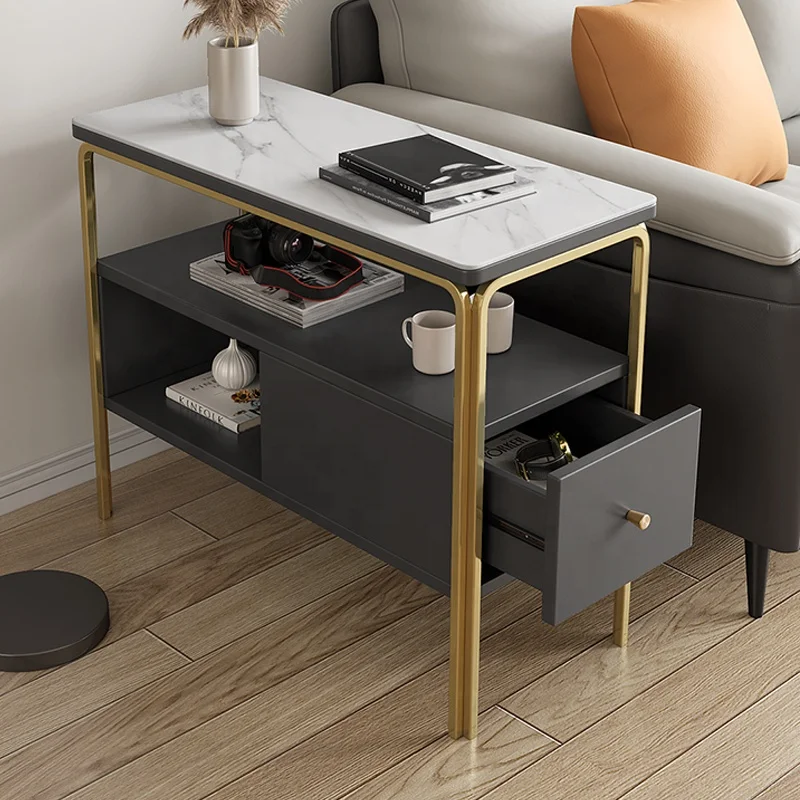 Living Room Wood Panel Modern Luxury Coffee Sofa Furniture Corner End Tea Modern Side Table Cabinet