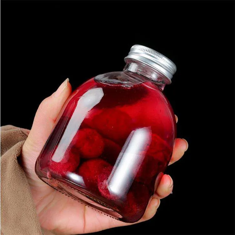 Recyclable Beverage Glass Bottle For Juice Milk With Metal Lid 500ml 250ml